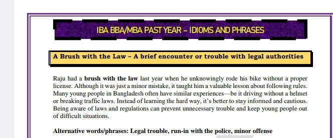 IBA BBA and MBA Past Year Idioms and Phrases Learning Book