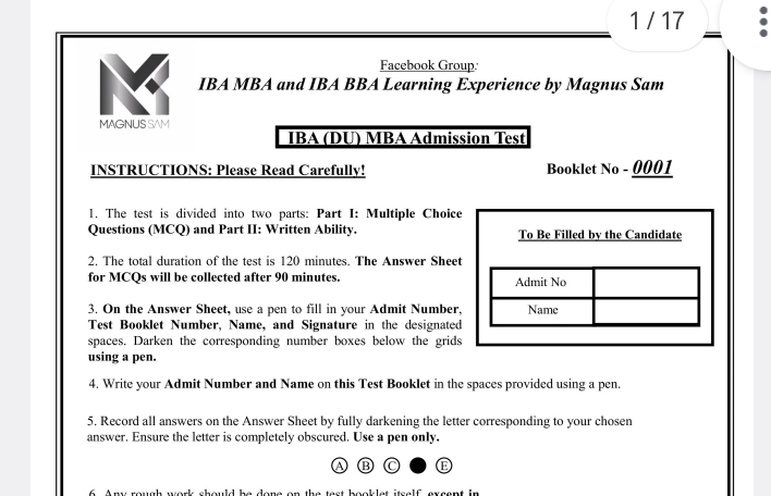 Magnus Sam special IBA admission test Free Mock Test