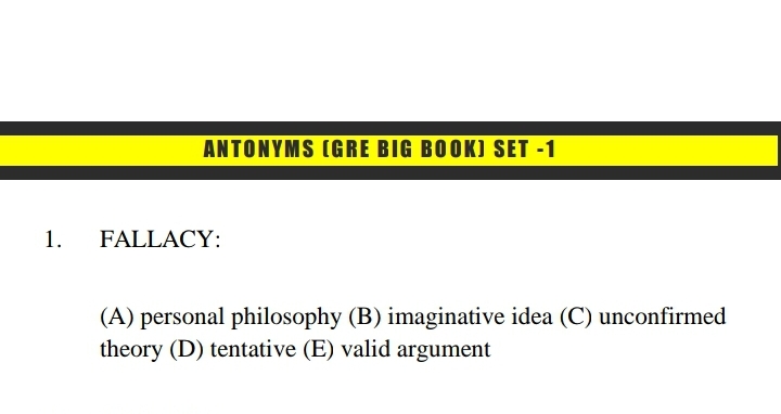 GRE Big Book Antonyms All Sets Easy Solution
