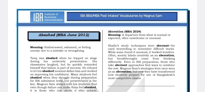 IBA BBA and MBA Past Year Vocabularies with Easy Learning